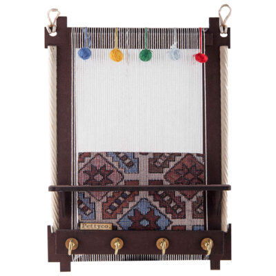 Handcrafted Persian Wooden Wall Key Holder with Traditional Weaving Loom Design
