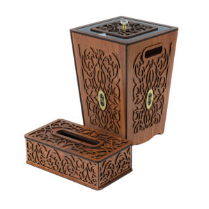Wooden Waste Basket & Tissue Box Set – Traditional Design