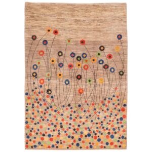 Artisanal Handwoven Persian Pictorial Gabbeh Rug – Abstract Floral Cream Wool