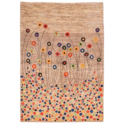 Artisanal Handwoven Persian Pictorial Gabbeh Rug - Abstract Floral Cream Wool