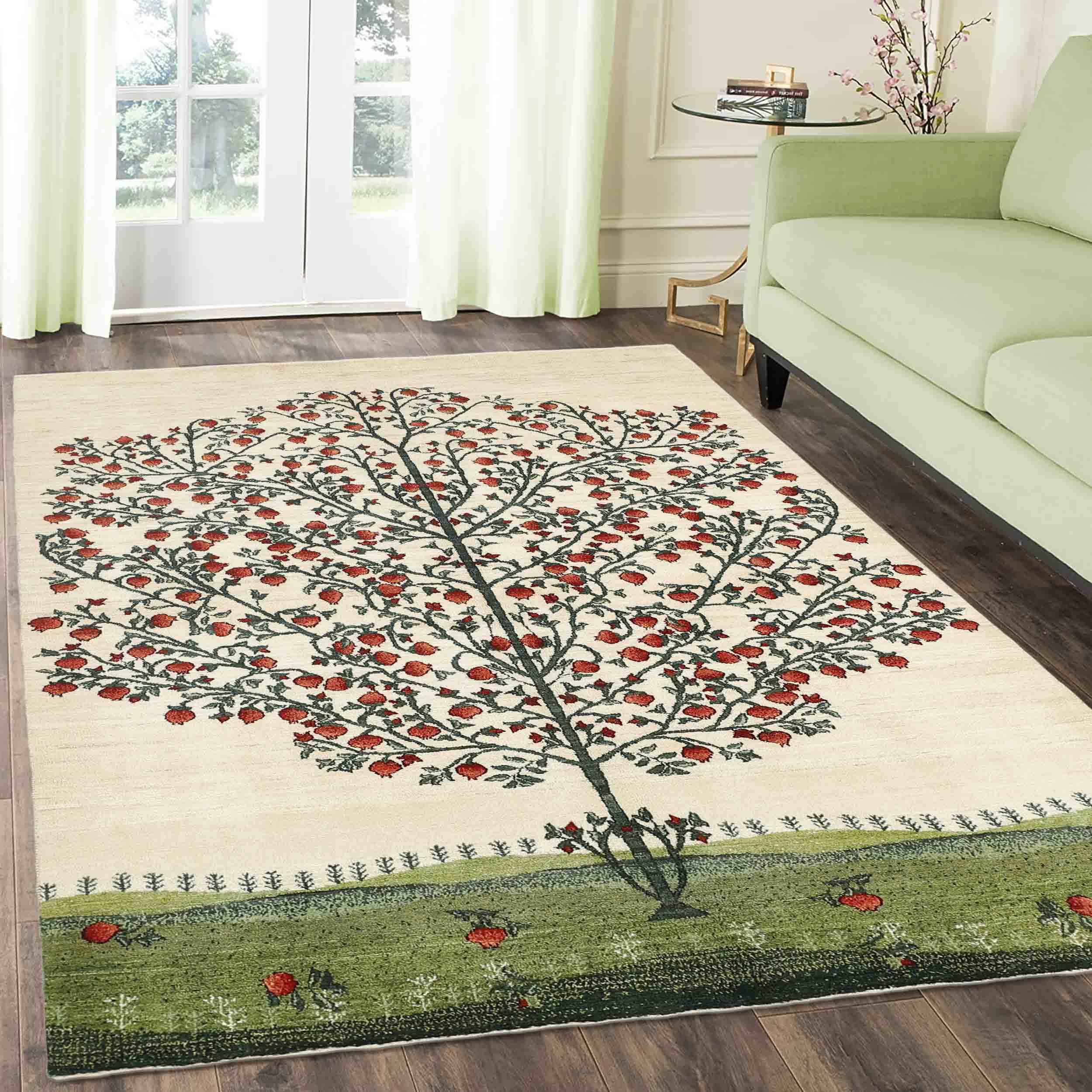 Handwoven Persian Tree of Life Gabbeh Rug – Cream Wool