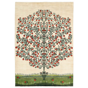 Handwoven Persian Tree of Life Gabbeh Rug – Cream Wool