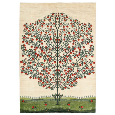 Handwoven Persian Tree of Life Gabbeh Rug - Cream Wool