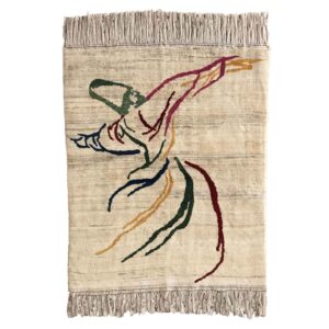 Handwoven Persian Minimalist Gabbeh Rug – Whirling Dervish Design Cream Wool