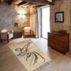 Handwoven Persian Minimalist Gabbeh Rug - Whirling Dervish Design Cream Wool