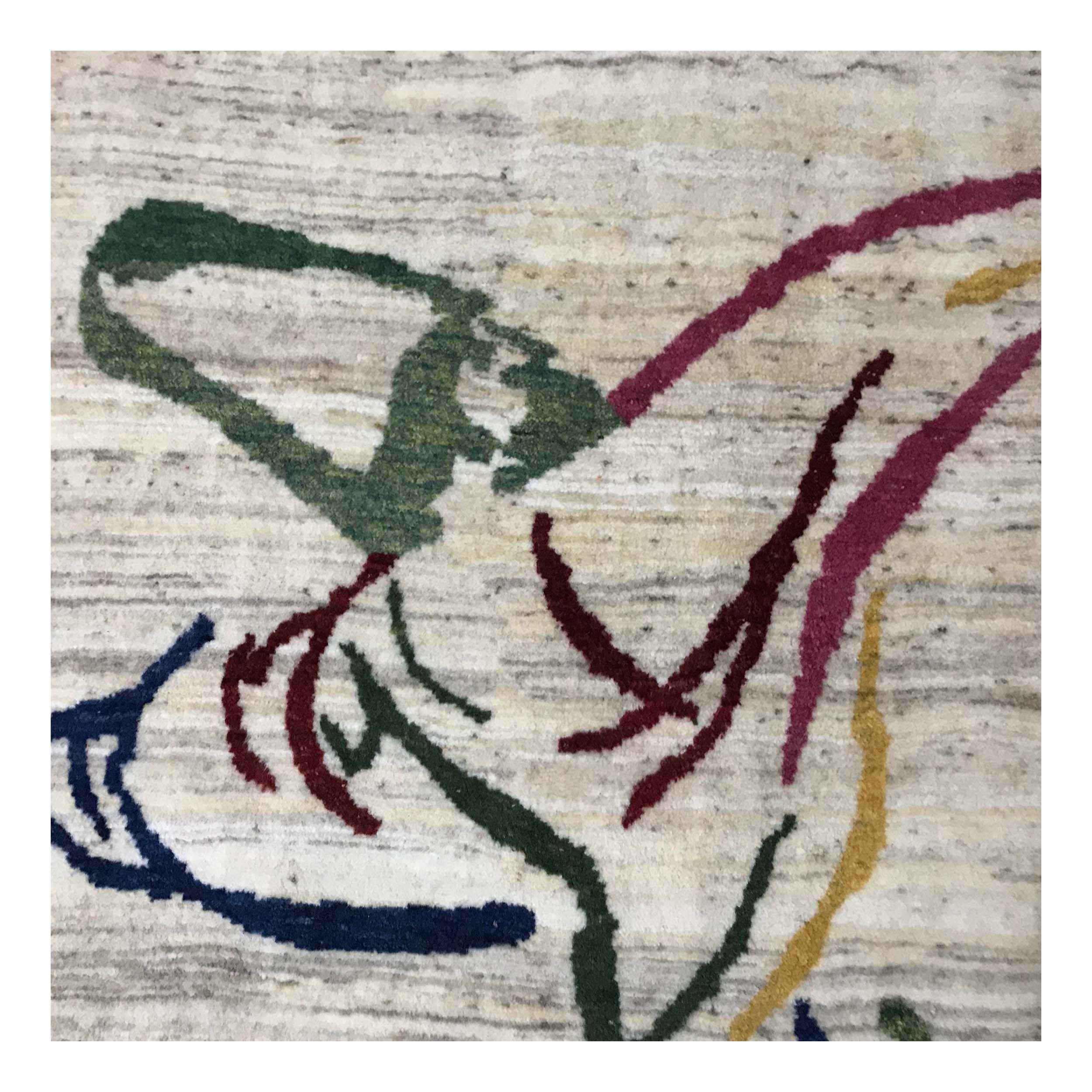 Handwoven Persian Minimalist Gabbeh Rug – Whirling Dervish Design Cream Wool