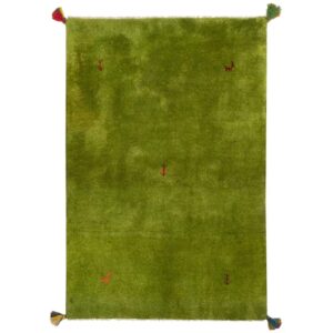 Authentic Handwoven Persian Minimalist Gabbeh Rug – Solid Green Wool