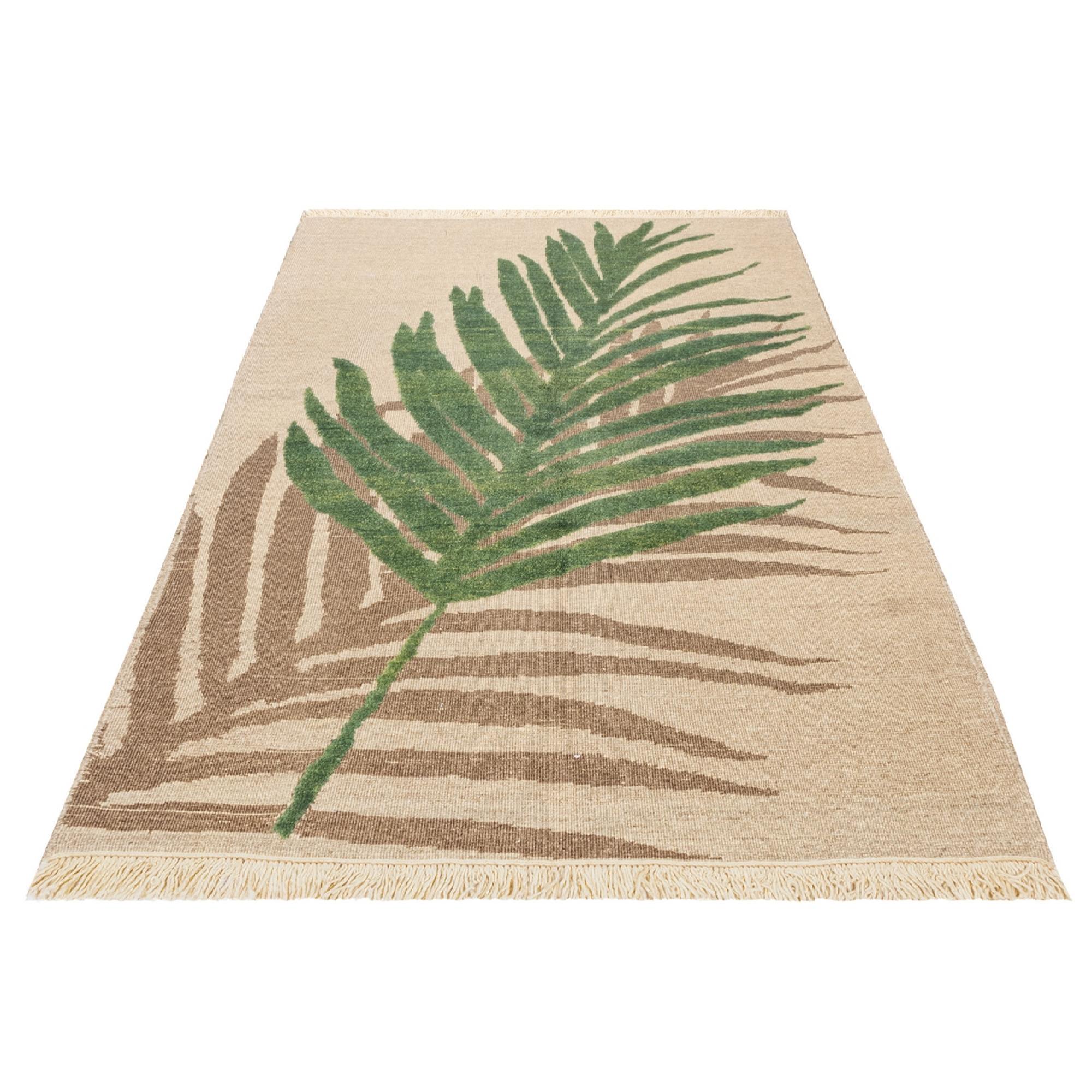 Cream Palm Leaf Kilim Rug from Kerman – Authentic Handwoven Persian Wool