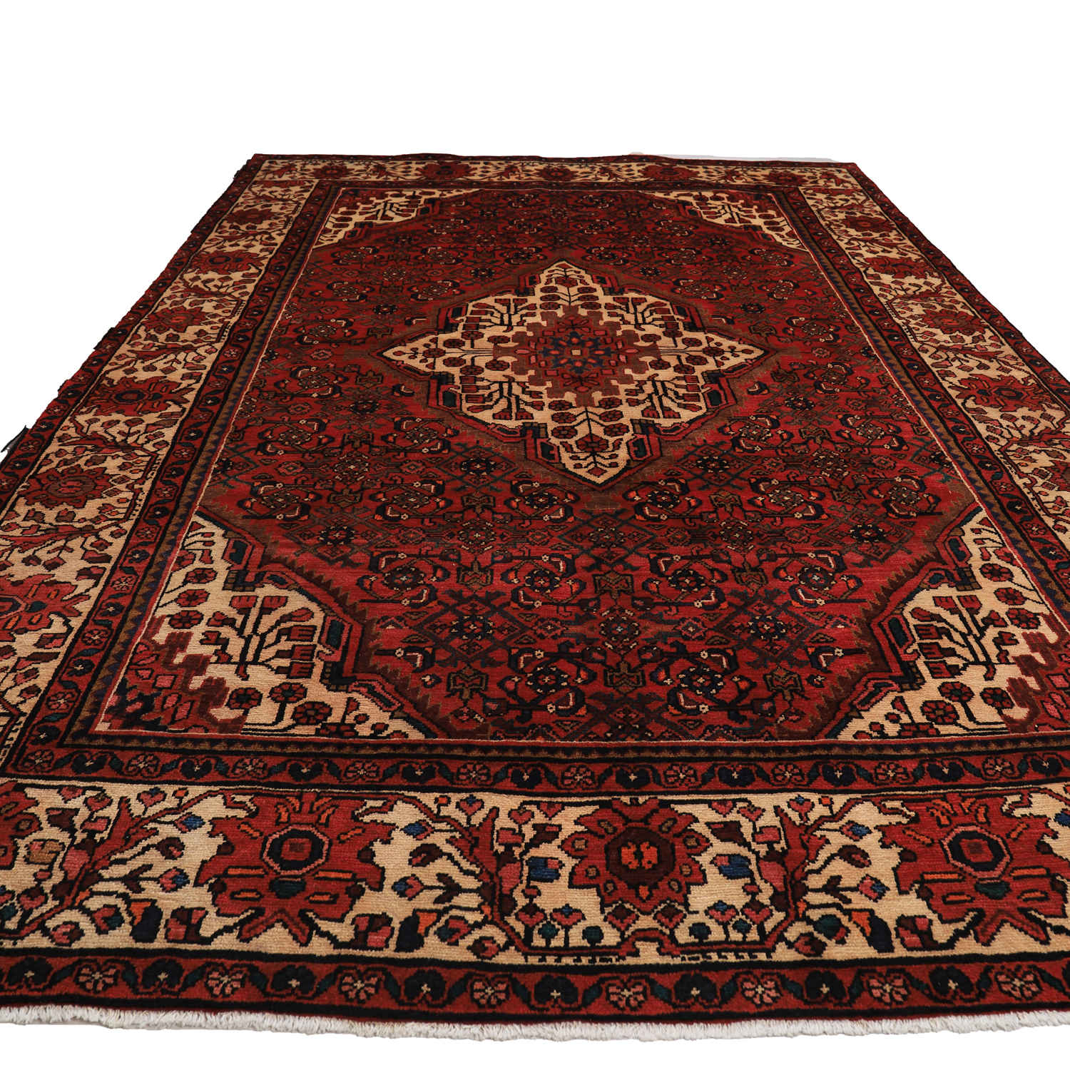 Hand-Knotted Persian Chaharmahal & Bakhtiari Rug (Floral Medallion) – Red Wool