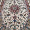 Hand-Knotted Persian Kashan Rug (Traditional Toranj Floral Medallion) - Cream Silk & Wool