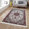 Hand-Knotted Persian Kashan Rug (Traditional Toranj Floral Medallion) - Cream Silk & Wool
