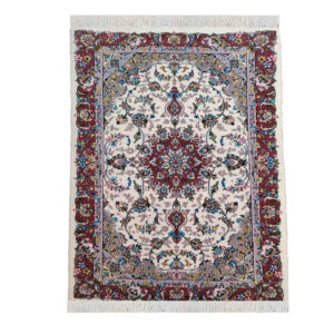 Hand-Knotted Persian Kashan Rug (Traditional Toranj Floral Medallion) – Cream Silk & Wool