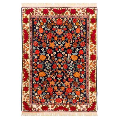 Hand-Knotted Persian Bojnourd Tribal Rug (All-over Floral Bordered) - Black & Red Silk / Wool