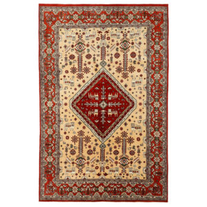 Hand-Knotted Persian Fars Qashqai Tribal Rug (Floral Medallion) – Red Wool
