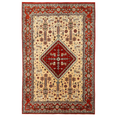 Hand-Knotted Persian Fars Qashqai Tribal Rug (Floral Medallion) - Red Wool