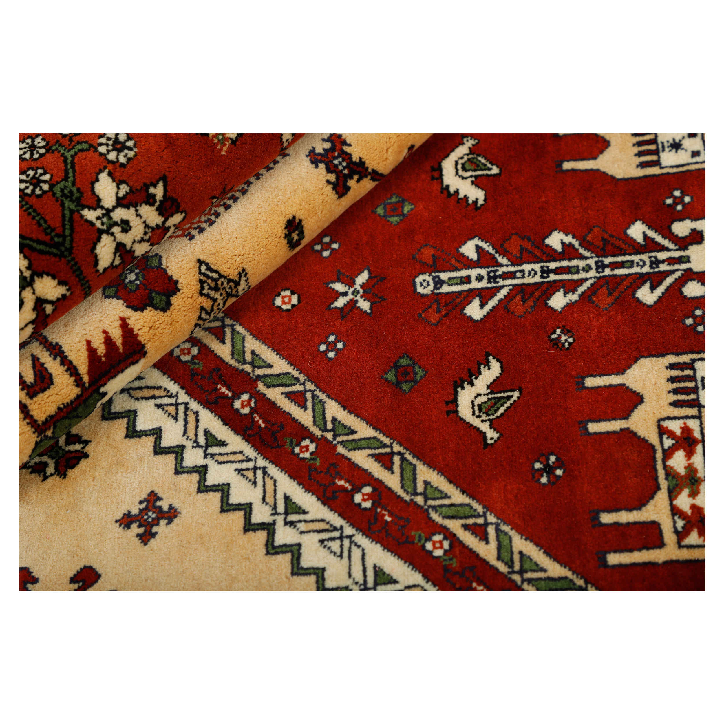 Hand-Knotted Persian Fars Qashqai Tribal Rug (Floral Medallion) – Red Wool