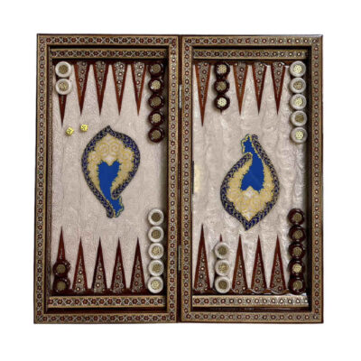 Handmade Inlaid Marquetry Persian Backgammon Board with Paisley Khatam-kari Technique