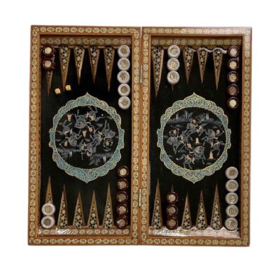 Handcrafted Inlaid Marquetry Persian Backgammon Board with Khatam-kari Chovgan Design