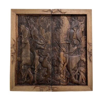 Handcrafted Solid Wood Persian Backgammon Board with Apocalypse Theme