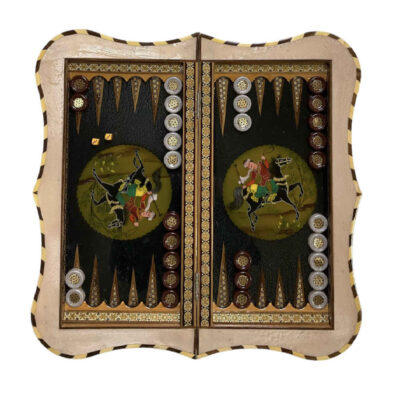 Handmade Inlaid Marquetry Persian Backgammon Board with Khatam-kari Chovgan Design