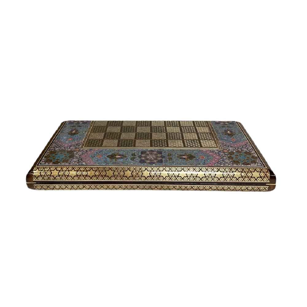 Traditional Inlaid Marquetry Persian Backgammon Board with Geometric Khatam-kari Design