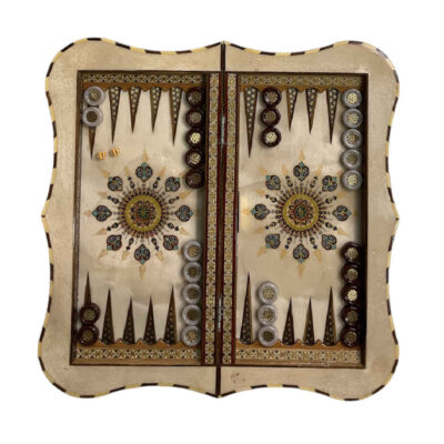 Mastercrafted Inlaid Marquetry Persian Backgammon Board with Persian Medallion Khatam-kari