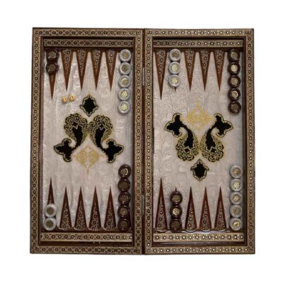 Artisan-Crafted Inlaid Marquetry Persian Backgammon Board with Paisley Khatam-kari