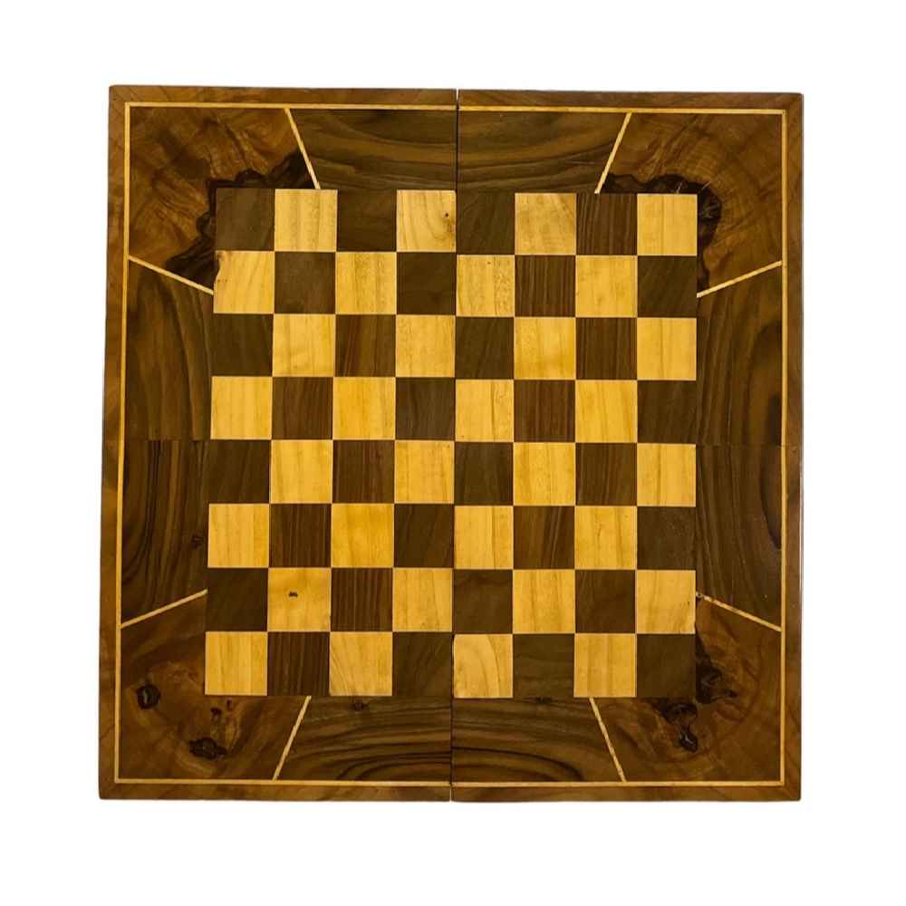 Handcrafted Solid Walnut Wood Persian Backgammon and Chess Board with Hashtpar Design
