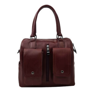 Leather Bauletto Handbag with Double Pocket Design for Women