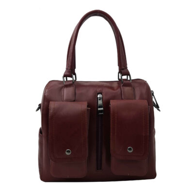 Leather Bauletto Handbag with Double Pocket Design for Women