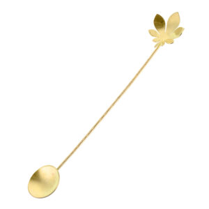 Brass Bar Spoon with Artisan Leaf Design Set – 3 Pieces