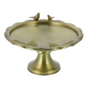 Casual Brass Pedestal Serving Tray – Gold Bird Design Snack Tray