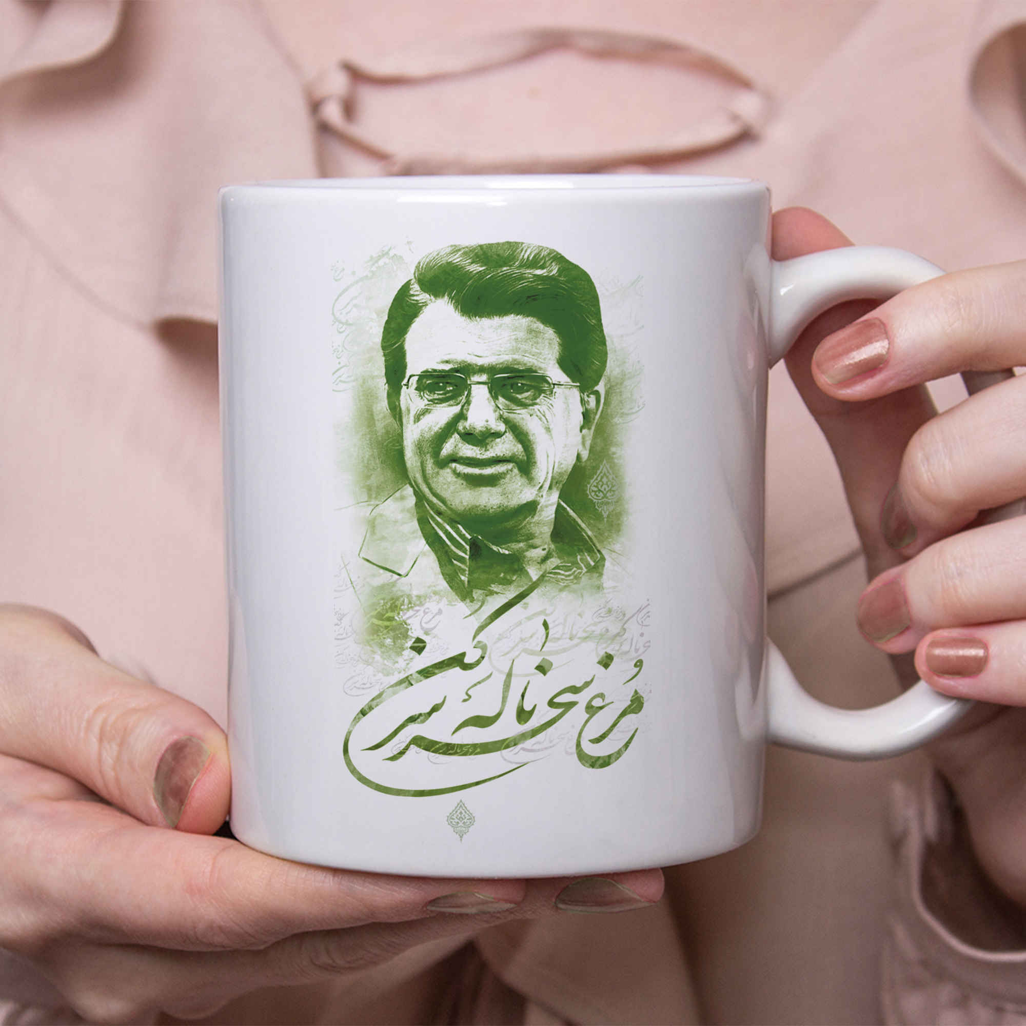 Persian Ceramic Coffee Mug with the Pattern Shajarian Morghe Sahar