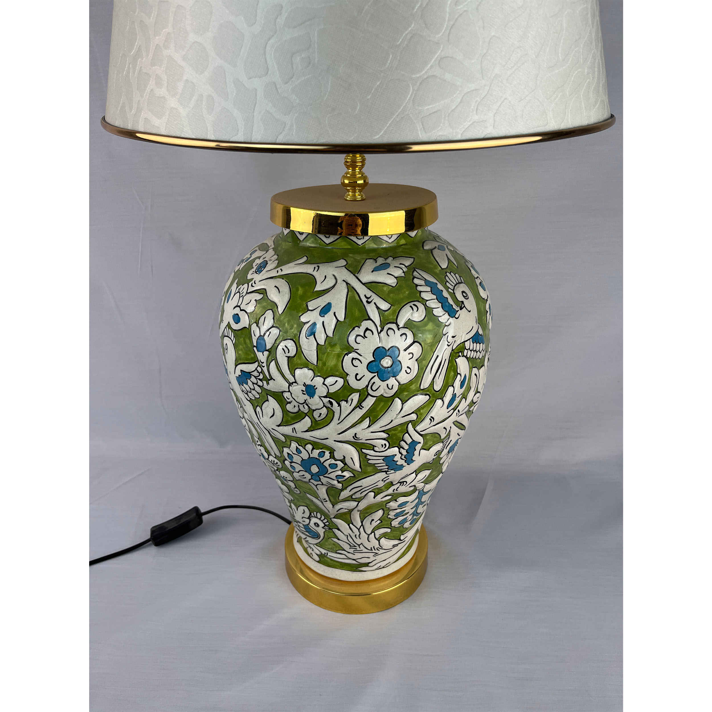 Classic Floral Handcrafted Ceramic Vase Table Lamp – Home Decor Light