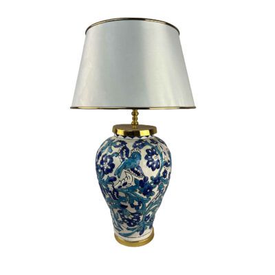Classic Oriental Birds & Flowers Ceramic Vase Lamp – Fabric Shade Light