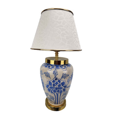 Classic Oriental Floral Ceramic Vase Lamp – Fabric Shade Accent Light