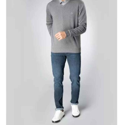 Men's Blue Cuffed Slim Fit Jeans for Casual and Everyday Wear