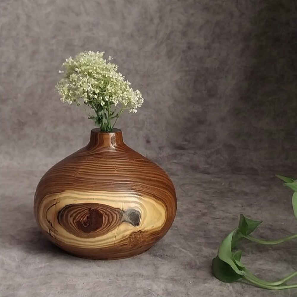 Decorative Wooden Vases, Handcrafted from Natural Solid Oleaster Wood for a Minimalist Single Stem Display