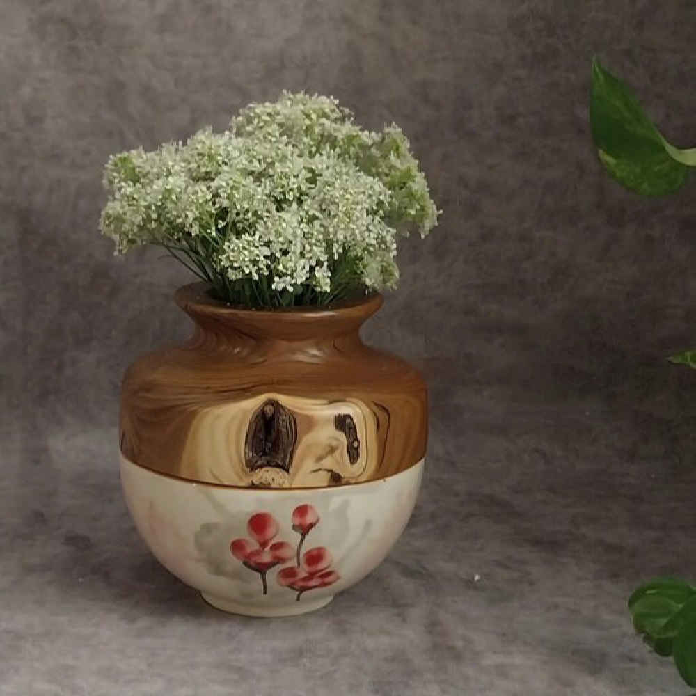 Decorative Wooden Vases, Handcrafted with Natural Solid Wood and Featuring Pottery-Inspired Elegance for Bouquets
