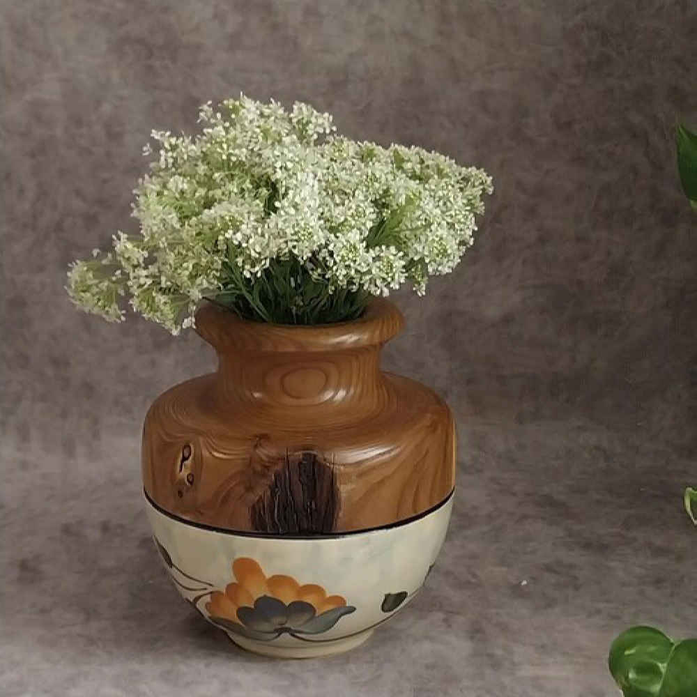Decorative Wooden Vases, Handcrafted with Natural Solid Wood and Adorned with a Beautiful Floral Design for Bouquets