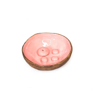 Handmade Pottery Incense Holder Round Boho Pink Bowl Design