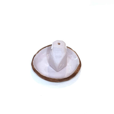 Handmade Pottery Incense Holder Round Boho Lilac Rock Design