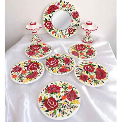 Elegant Pottery Haft-seen Set with Floral Pattern for Nowruz