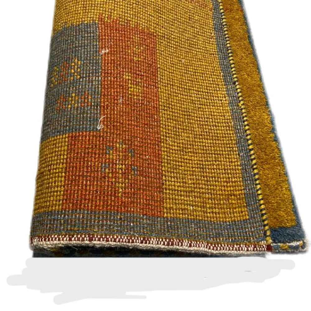 Handwoven Persian Pictorial Gabbeh Rug – Abstract Floral Yellow Wool