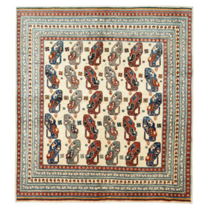 Genuine Handwoven Persian Minimalist Gabbeh Rug – Geometric Cream Wool