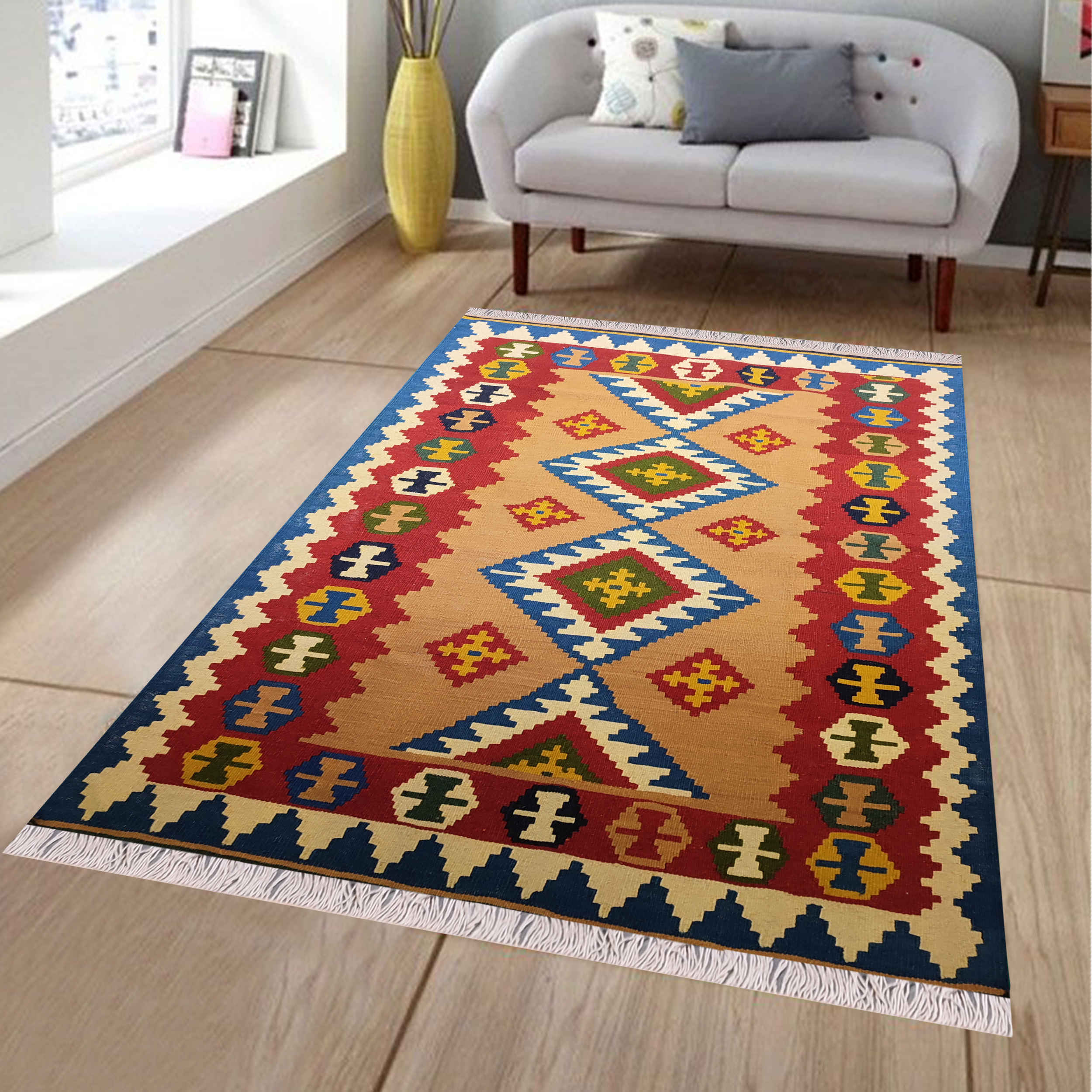 Genuine Tabriz Tribal Geometric Kilim Rug – Handwoven Persian Wool