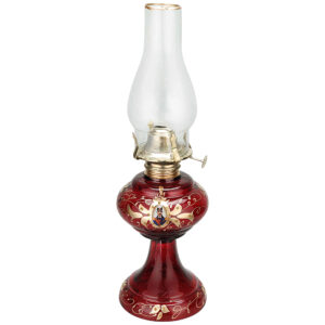 Glass Kerosene Oil Lamp in Red with Persian Shah Abbasi Design