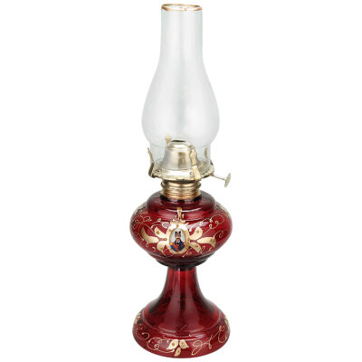 Glass Kerosene Oil Lamp in Red with Persian Shah Abbasi Design