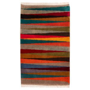 Original Handwoven Persian Striped Gabbeh Rug in Orange – Wool