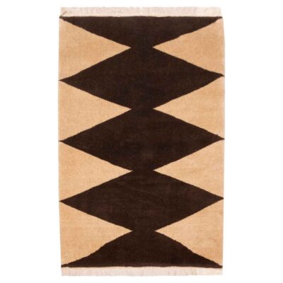 Handwoven Persian Minimalist Gabbeh Rug - Geometric Brown Wool